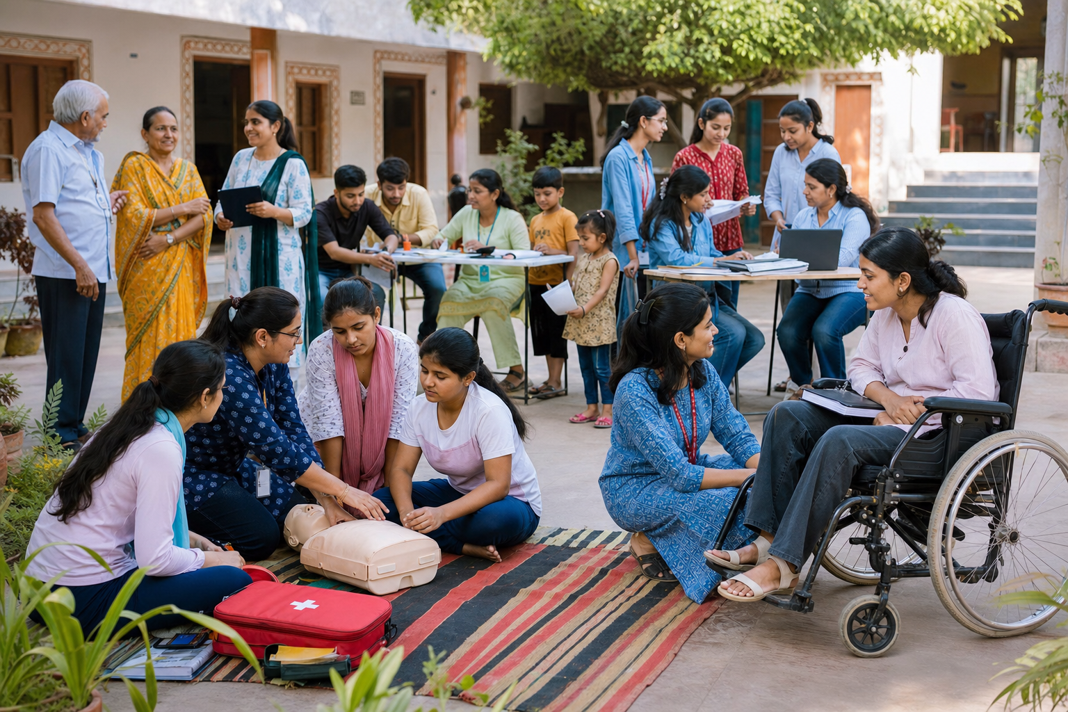 Women, volunteers and persons with disabilities participating in inclusive community learning