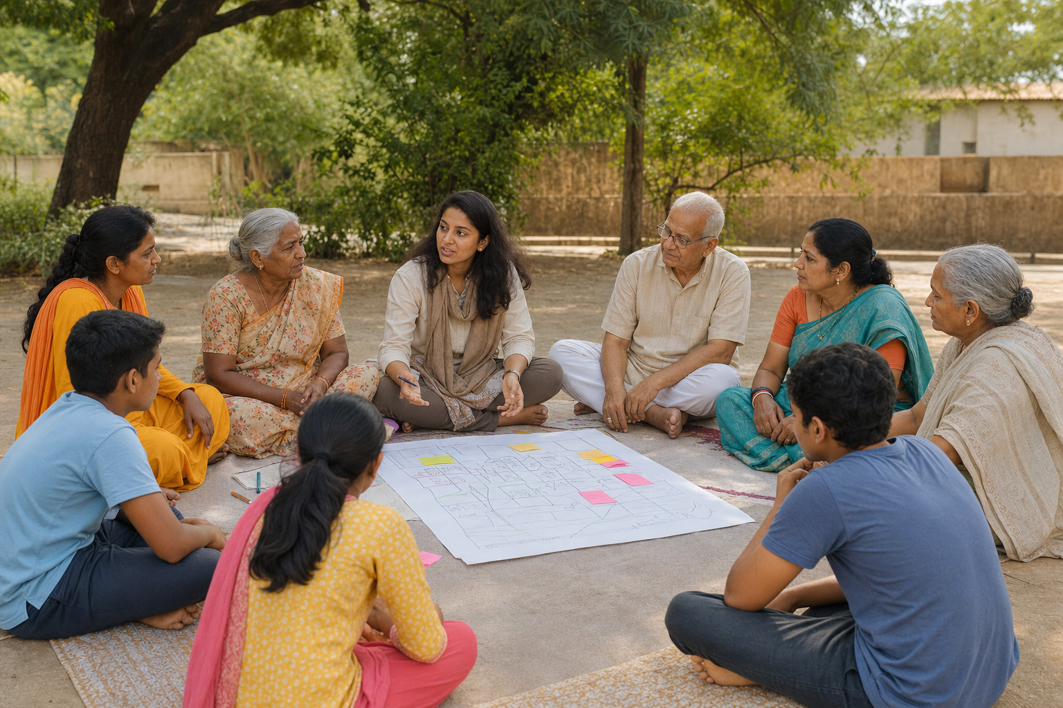 Residents and volunteers planning a community-focused initiative together
