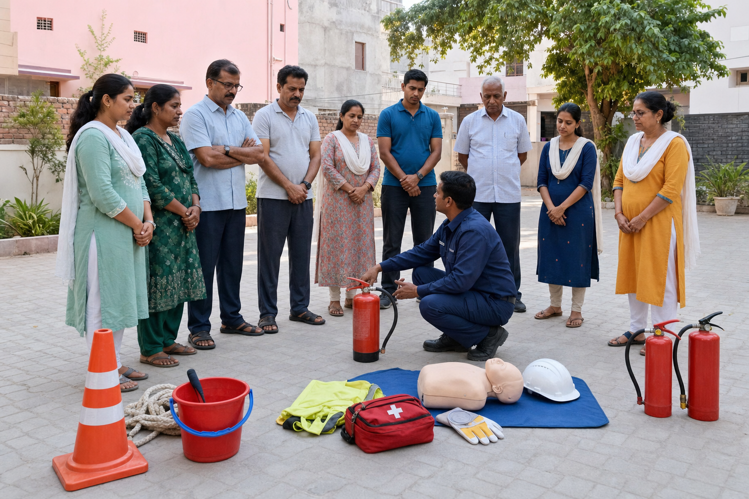 Community members participating in practical safety training