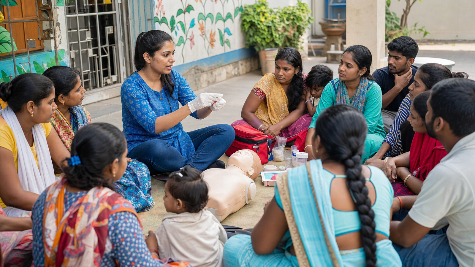 A trainer teaching practical first-aid skills during a community workshop