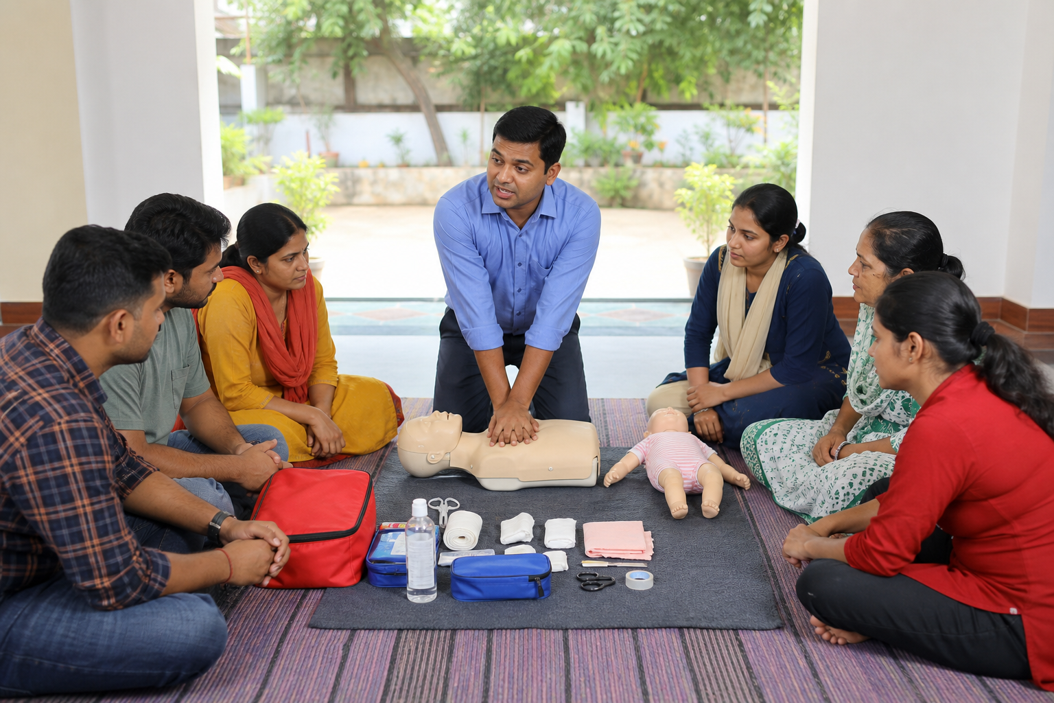 A trainer delivering practical and easy-to-understand first-aid instruction