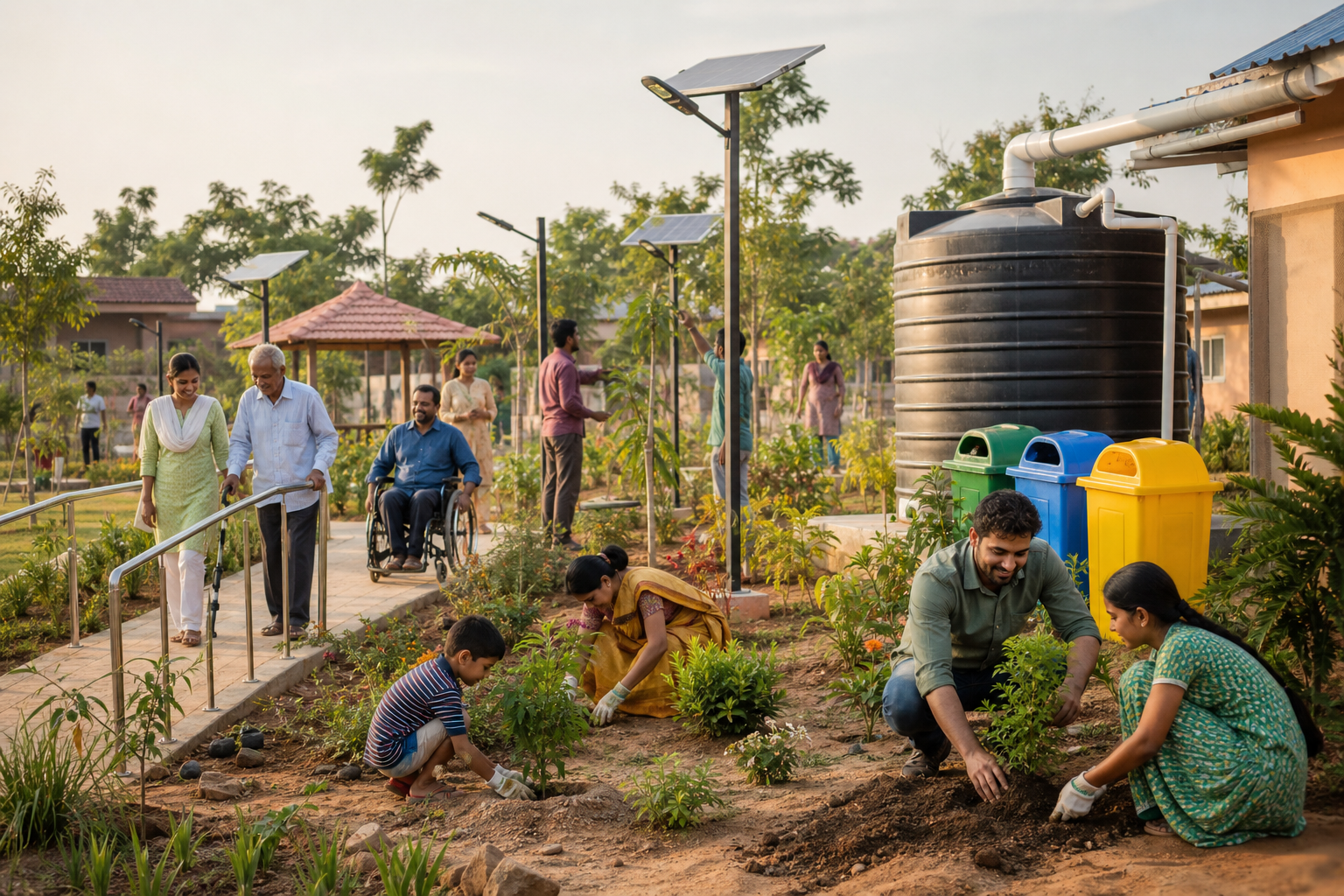 A community maintaining accessible and environmentally sustainable facilities