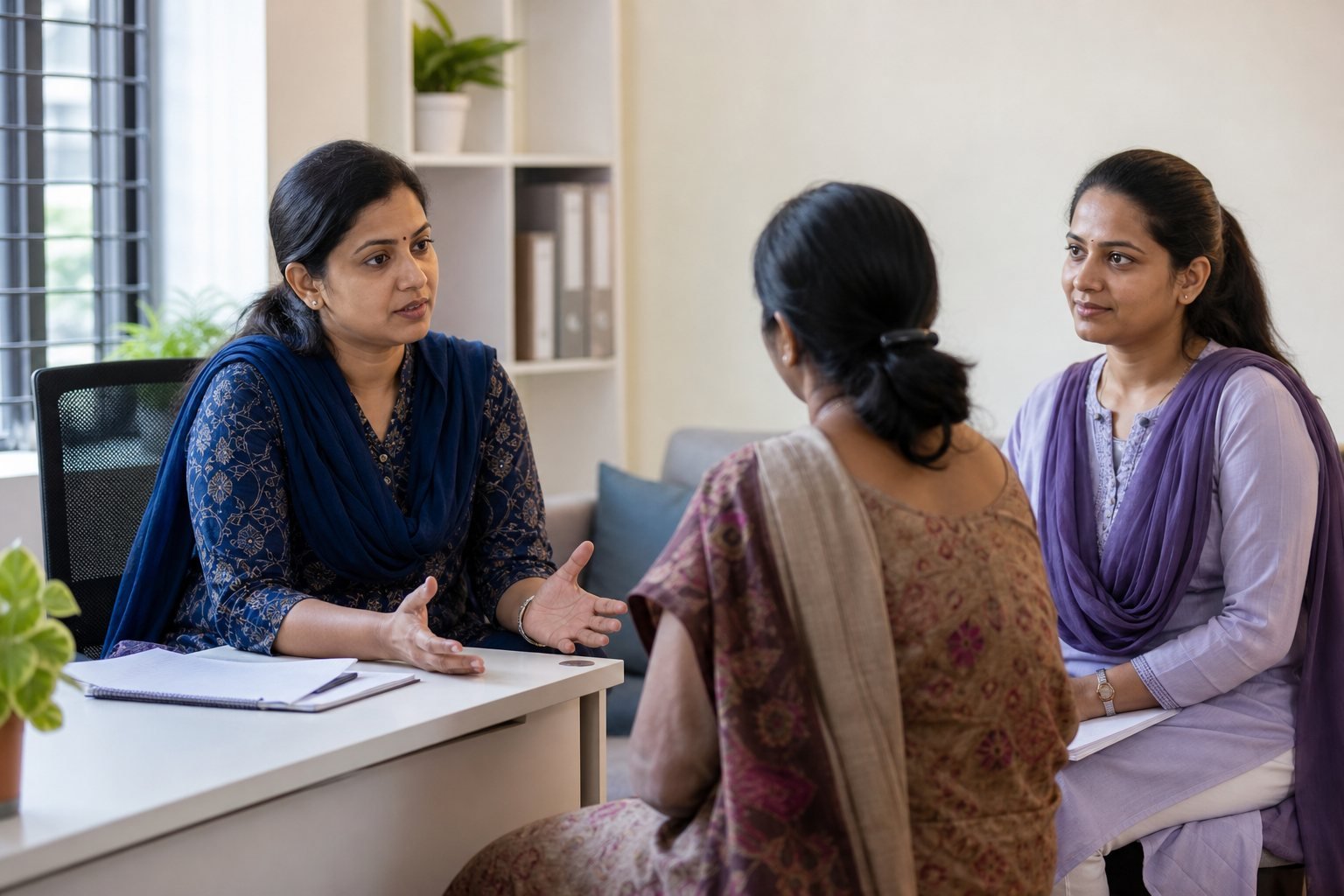 A migrant woman receiving confidential protection support
