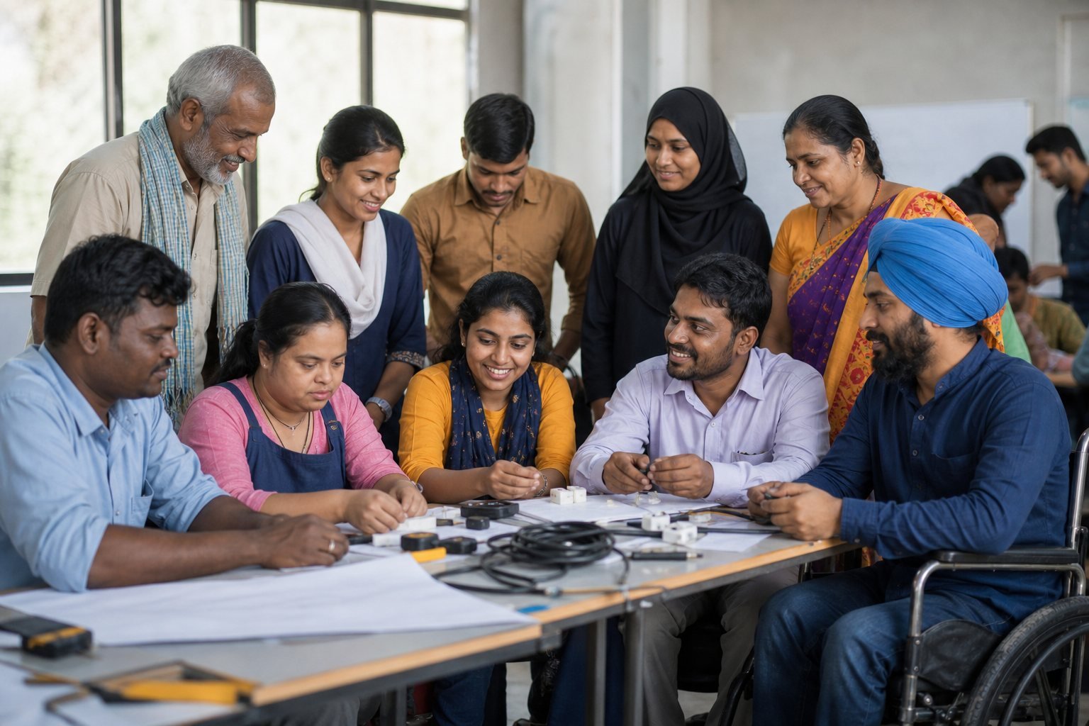 A diverse and inclusive group working together as equals