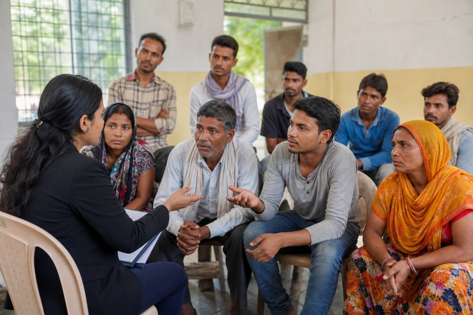Migrant workers participating in a human-rights guidance meeting