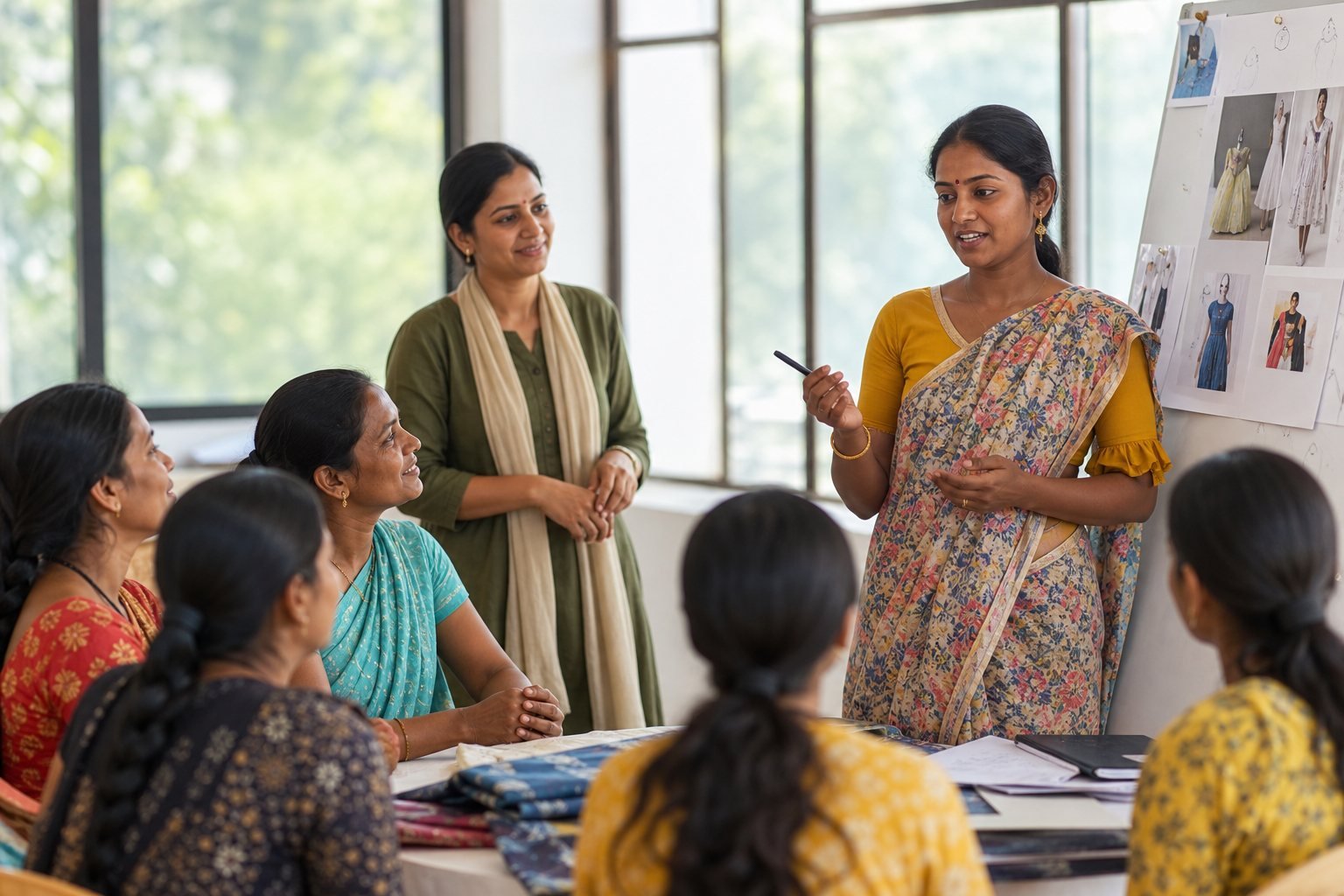 Migrant women participating in a leadership and skills workshop